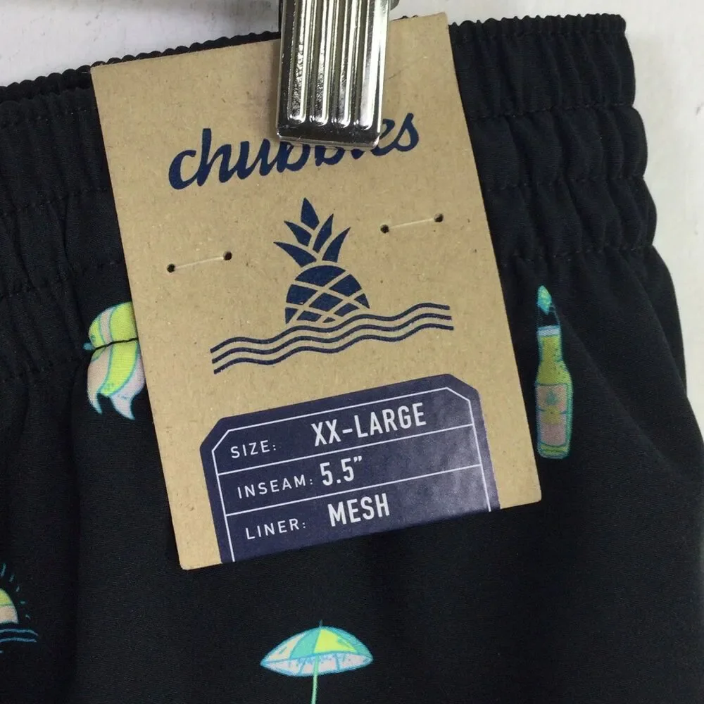Chubbies Mens Lined Classic The Beach Essentials Swim Trunk Black Multi XXL NWT